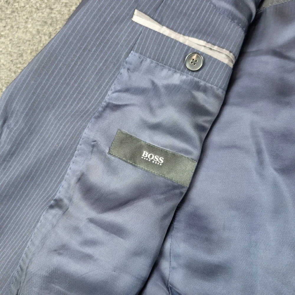 Hugo Boss Blazer Navy Blue Mens 40R Pinstripe Linificio Tesse Biella Wool Jacket
